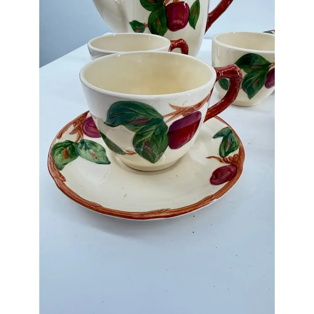 Franciscan Apple Coffee Tea Set 6 Cups Saucers Pot With Lid Vintage California